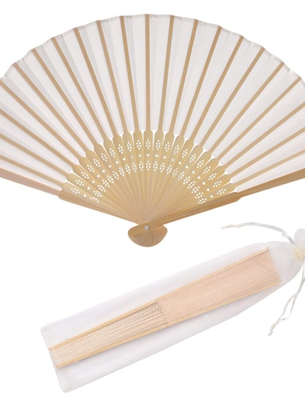 24pcs Imitated Silk Hand Fan Imitated Silk Fabric Bamboo Handheld Folded Fan Bri